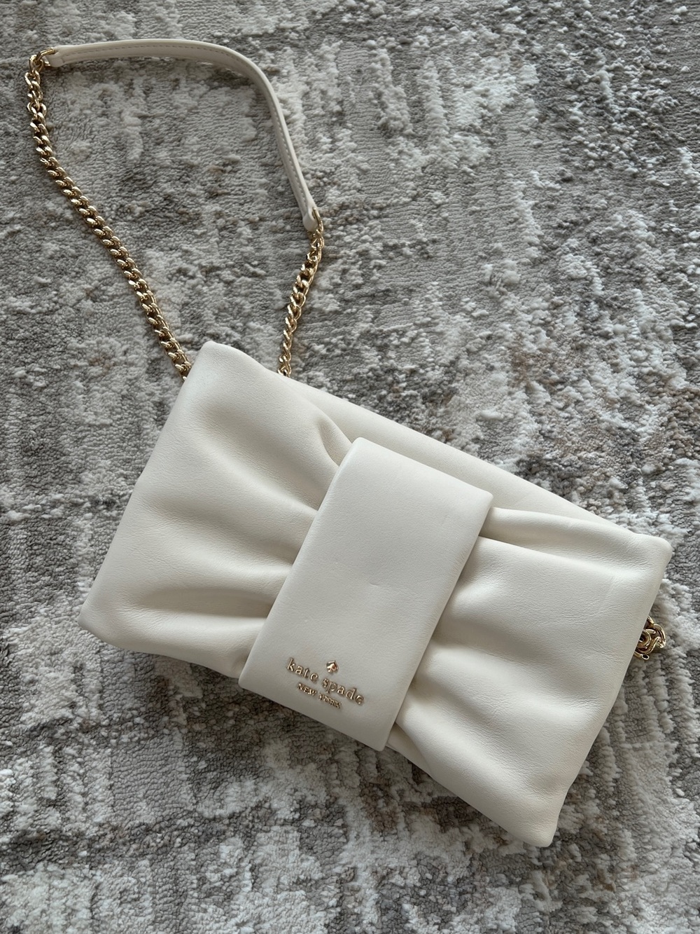 kate spade cream quilted bow crossbody with gold chain